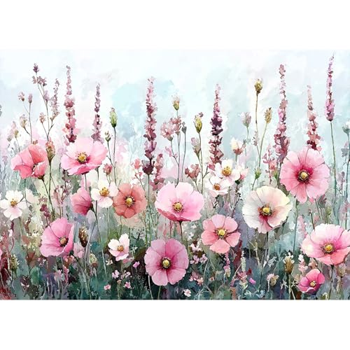 AIRDEA Rosa Blumenwiese Diamond Painting Erwachsene Bilder Set 40x30 cm von AIRDEA