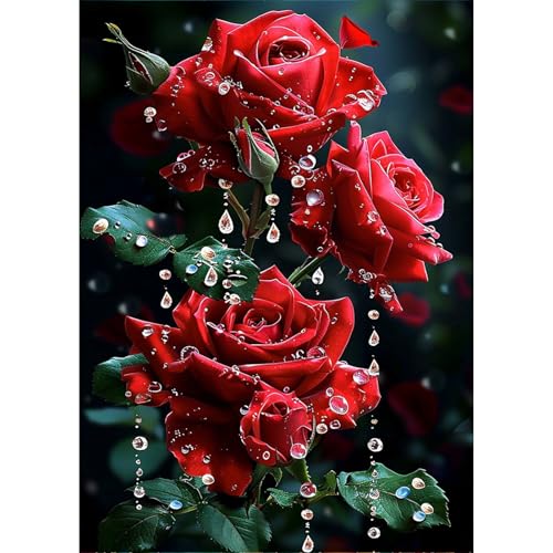 AIRDEA Rote Rosen Romantik Diamond Painting Erwachsene Bilder Set 30x40 cm von AIRDEA