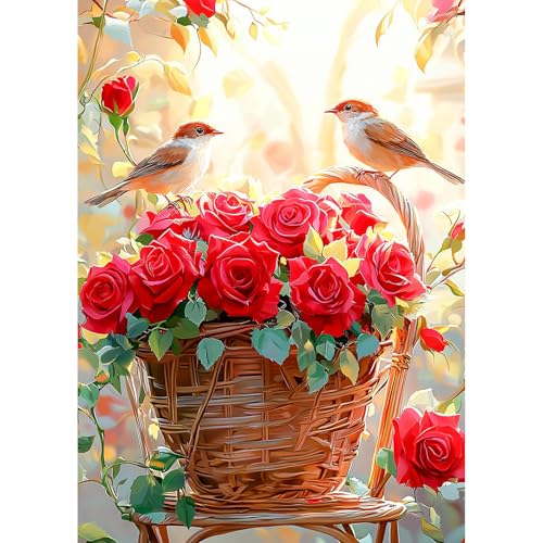 AIRDEA Roter Rosenkorb Diamond Painting Erwachsene Bilder Set 30x40 cm von AIRDEA