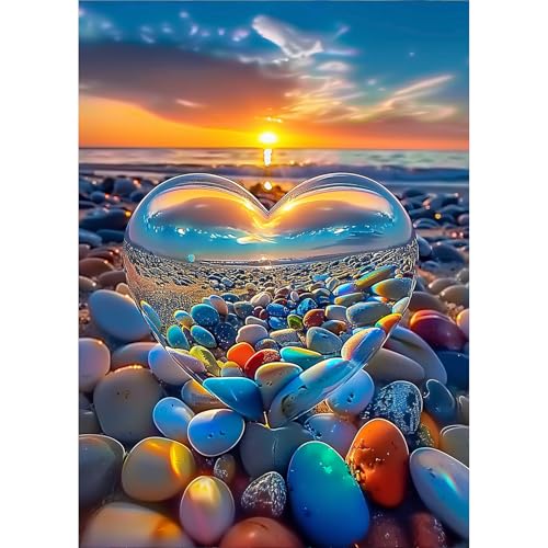 AIRDEA Sonnenuntergang Strand Herz Diamond Painting Erwachsene Bilder Set 30x40 cm von AIRDEA