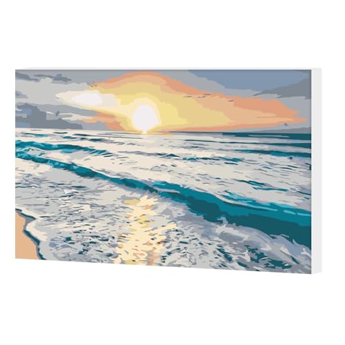 AIRDEA Sonnenuntergang Strand Malen Nach Zahlen Erwachsene mit Rahmen, DIY Malen Nach Zahlen Mit 3-Pinseln und Acrylfarbe, Handgemalt Ölgemälde Kit für Anfänger Erwachsene, Inneneinrichtung 30X20CM von AIRDEA