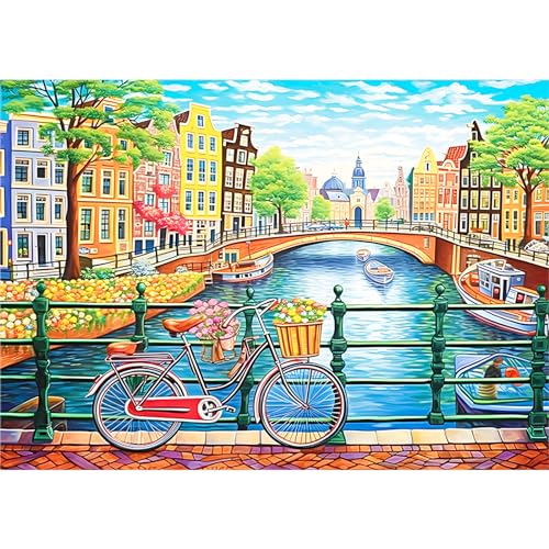 AIRDEA Stadtstraßen Flusslandschaft Diamond Painting Erwachsene, 5D Diamant Bilder, DIY Diamond Painting Set mit Zubehör für Home Wand Décor 40x30cm von AIRDEA