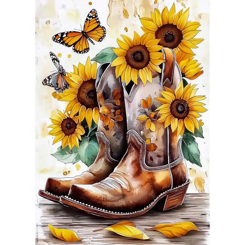 AIRDEA Stiefel Diamond Painting Erwachsene, DIY 5D Sonnenblumen Diamant Painting Bilder, Bastelset Erwachsene Frauen als Haus Wanddeko 30x40 cm von AIRDEA