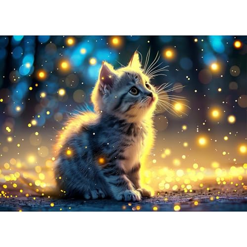 AIRDEA Katze Diamond Painting Erwachsene, DIY 5D Glühwürmchen Diamant Painting Bilder, Bastelset Erwachsene Frauen als Haus Wanddeko 40x30 cm von AIRDEA