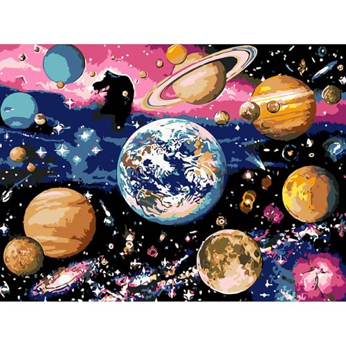 AIRDEA Universum, Planeten, Galaxie Malen Nach Zahlen Erwachsene, DIY Malen Nach Zahlen, Handgemalt Ölgemälde Kit für Anfänger Erwachsene Mit 3-Pinseln und Acrylfarbe, Inneneinrichtung 40X30CM von AIRDEA