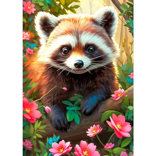 AIRDEA Waschbär Roter Panda Diamond Painting Kits für Erwachsene, DIY 5D Diamond Art Paint mit runden Diamond, Full Drill Gem Art Painting Kit für Home Wall Decor Geschenke 30x40cm von AIRDEA