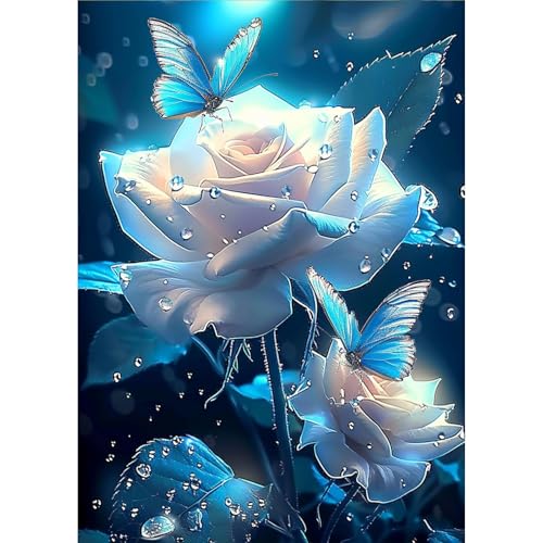 AIRDEA Weiße Rosen Schmetterlinge Diamond Painting Erwachsene Bilder Set 30x40 cm von AIRDEA