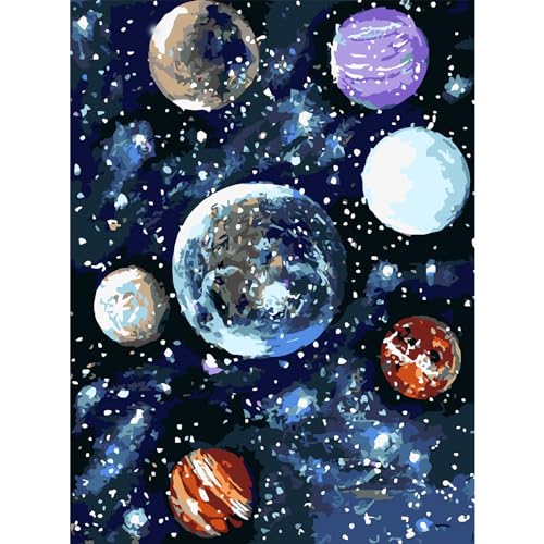 AIRDEA Weltraum Planet Universum Malen Nach Zahlen Erwachsene, DIY Malen Nach Zahlen, Handgemalt Ölgemälde Kit für Anfänger Erwachsene Mit 3-Pinseln und Acrylfarbe, Inneneinrichtung 30X40CM von AIRDEA