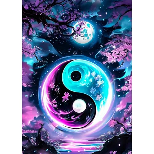 AIRDEA Yin-Yang Diamond Painting Erwachsene, DIY 5D Mond Diamant Painting Bilder, Bastelset Erwachsene Frauen als Haus Wanddeko 30x40 cm von AIRDEA