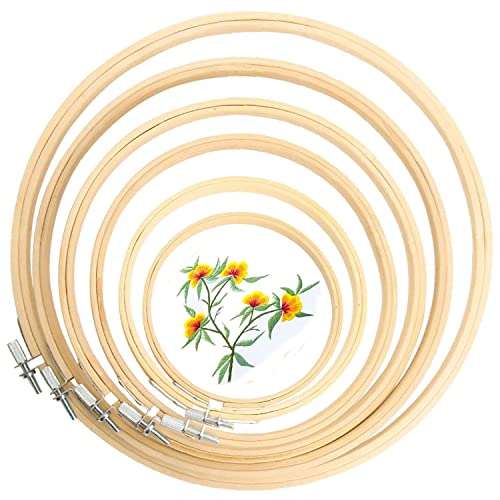 6 Stück Stickrahmen Bambus 15cm bis 30cm Kreis Kreuzstich Hoop Ring, Nähen und Ornamenten, runde Stickkreise, natürliche Stickkreise, Bambuskreise-Set (15-30cm) von AIRFUL