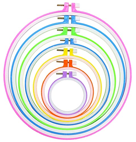 7 Stück Farbiger Stickrahmen 8cm bis 25cm Kreis Kreuzstich Hoop Ring, Nähen und Ornamenten, runde Stickkreise, Kunststoff Stickkreise Nicht verformbar, Stickerei-Set für den Stickrahmen-Set von AIRFUL