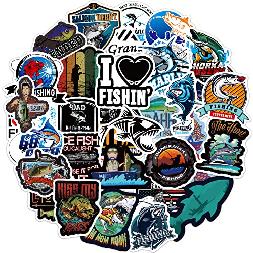 Angeln Aufkleber 100 Stück Fishing Sticker Set, Wasserfeste Vinyl Aufkleber, Coole Kleben Stickers für Back of Laptop Longboards Campingbox Roller Handyhülle Sportflasche Koffer Skateboard BMX Bikes von AIRNOGO