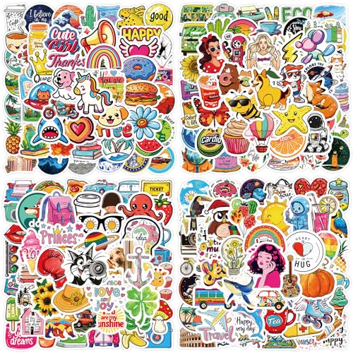 Aufkleber 200 Stück Cute Kawaii Sticker Set, Sticker kinder Erwachsene Teenager, Wasserdichte Vinyl Sticker, Sticker für Scrapbook Kindle Laptop Trinkflasche Skateboard Journal Macbook Handy Ipad usw von AIRNOGO