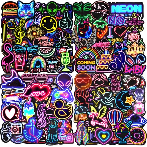 Aufkleber 200 Stück Coole Neon Sticker Set, Wasserdichte Vinyl Sticker für Scrapbook Journal Laptop Koffer Skateboard Handy Trinkflaschen Macbook Tagebuch Tasse Notebook Hefte Snowboard Gitarre usw von AIRNOGO