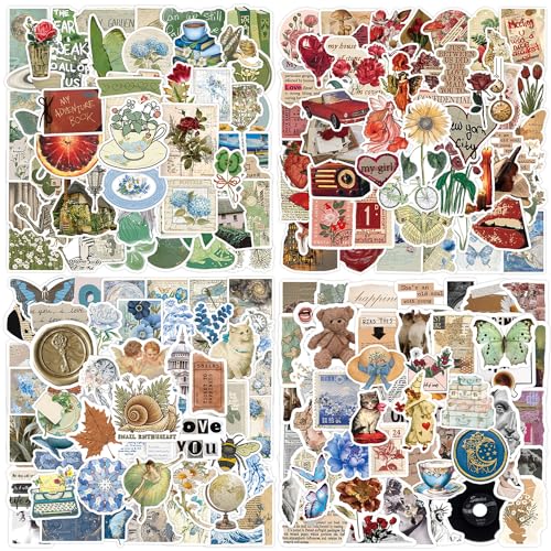 Aufkleber 200 Stück Vintage Sticker Set, Aesthetic Retro Deko Sticker, Wasserdichte Vinyl Sticker, Sticker für Kindle Laptop Handy Skateboard Scrapbook Wasserflasche Journal Macbook Planner Tassen usw von AIRNOGO