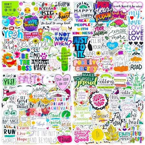 Sprüche Sticker 200 Stück Inspirierend Zitate Sticker Set Wasserfeste Vinyl Decals Schöne Motivations Aufkleber für Vision Board Scrapbooking Tagebuch Mappen Fotoalbum Tassen Laptop Skate Meme Handy von AIRNOGO