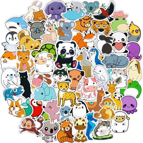 Sticker Kinder 100 Stück Sticker Set Tiere, Schön Tier Mix Stil, Belohnungssticker, Wasserdichte Vinyl Aufkleber für Scrapbook Trinkflaschen Journal Laptop Tagebuch Skateboard Notebook Hefte Tasse usw von AIRNOGO