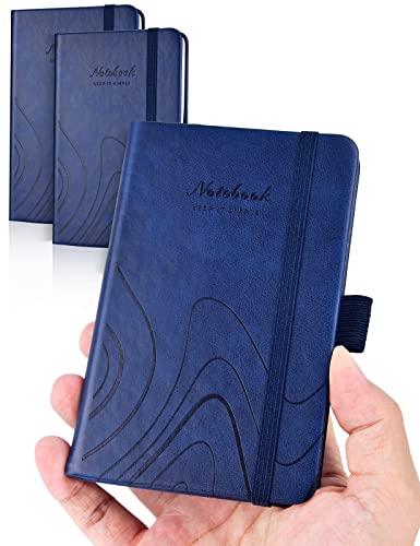 AISBUGUR 2 Stück Notizbuch A6 Notizblock kleine Pocket Notizbuch 9 x 14 cm, Exekutive Hardcover Insgesamt 320 Seiten Dickes Papier Mit Innentaschen Mini Notizbücher (Dunkelblau) von AISBUGUR