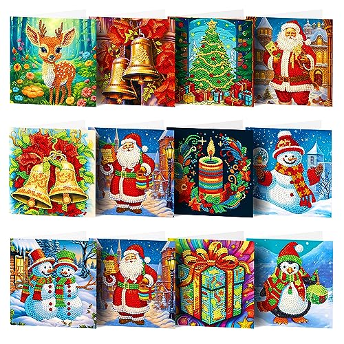 AISEN Diamond Painting Grußkarte, DIY Diamond Painting Weihnachten Greeting Cards, Weihnachtskarte Geschenk Karte Deko Weihnachtsdeko (12Pack B) von AISEN