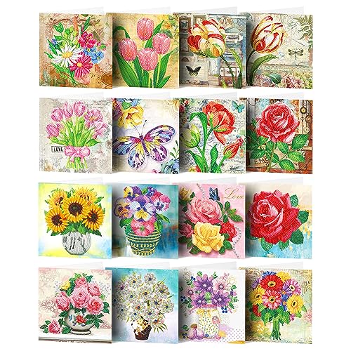 AISEN Diamond Painting Grußkarte, DIY Diamond Painting Weihnachten Greeting Cards, Weihnachtskarte Geschenk Karte Deko Weihnachtsdeko (16Pack C) von AISEN