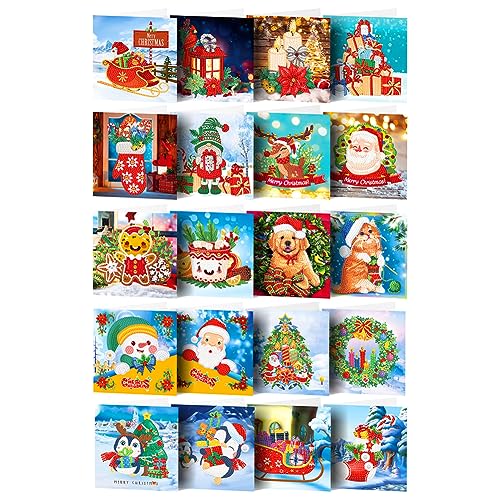 AISEN Diamond Painting Grußkarte, DIY Diamond Painting Weihnachten Greeting Cards, Weihnachtskarte Geschenk Karte Deko Weihnachtsdeko (20Pack) von AISEN