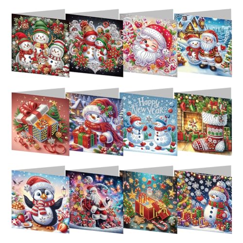 AISEN Diamond Painting Grußkarte mit Umschlag, DIY Diamond Painting Weihnachten Greeting Cards, 5D Diamant Malerei Weihnachtskarte Geschenk Karten Deko Weihnachtsdeko (12Pcs B) von AISEN