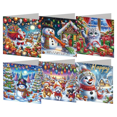 AISEN Diamond Painting Grußkarte mit Umschlag, DIY Diamond Painting Weihnachten Greeting Cards, 5D Diamant Malerei Weihnachtskarte Geschenk Karten Deko Weihnachtsdeko (6Pcs 24) von AISEN