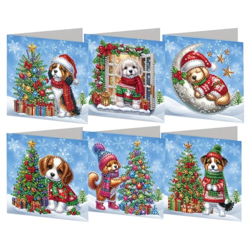 AISEN Diamond Painting Grußkarte mit Umschlag, DIY Diamond Painting Weihnachten Greeting Cards, 5D Diamant Malerei Weihnachtskarte Geschenk Karten Deko Weihnachtsdeko (6Pcs 25) von AISEN