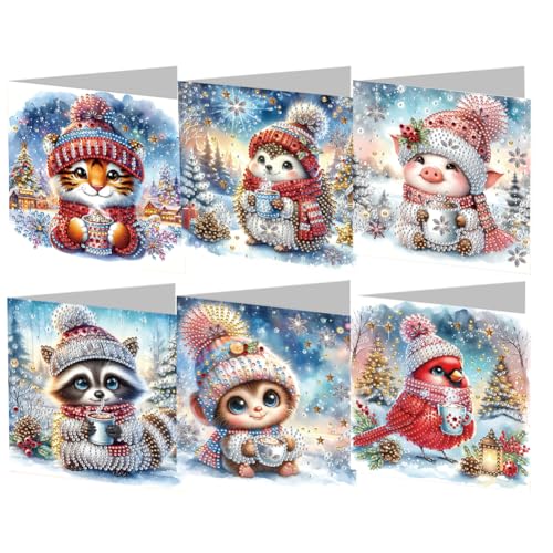 AISEN Diamond Painting Grußkarte mit Umschlag, DIY Diamond Painting Weihnachten Greeting Cards, 5D Diamant Malerei Weihnachtskarte Geschenk Karten Deko Weihnachtsdeko (6Pcs 48) von AISEN