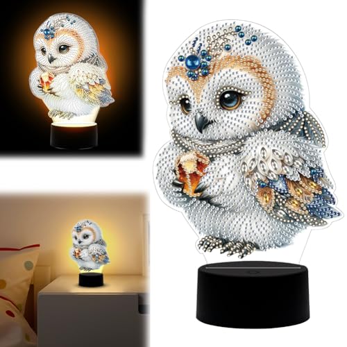 AISEN Diamond Painting Nachtlicht Nachttischlampe, Diamant Malerei LED Tischlampe Tischdeko, Diamant Painting LED Nachtlampe Party Deko Geschenk (Eule 01) von AISEN