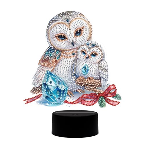 AISEN Diamond Painting Nachtlicht Nachttischlampe Tiere Set, Diamant Malerei LED Tischlampe Tischdeko 5Farben Licht, Diamant Painting LED Nachtlampe Party Deko Geschenk (Eule 02) von AISEN