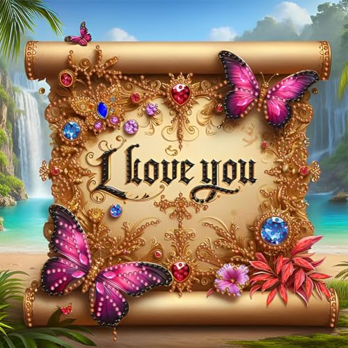 AISEN Teilbohrer DIY 5D Diamond Painting Bilder Blumen Schmetterling Set, Teilweise Diamant Painting Blumen Kit, Diamant Malerei Malen nach Zahlen 30x30cm (I Love You) von AISEN