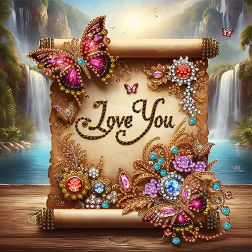 AISEN Teilbohrer DIY 5D Diamond Painting Bilder Blumen Schmetterling Set, Teilweise Diamant Painting Blumen Kit, Diamant Malerei Malen nach Zahlen 30x30cm (Love You) von AISEN