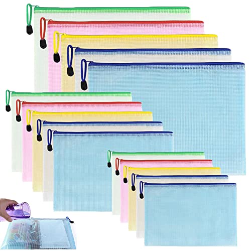 15 Stücke Dokumententasche A4+A5+A6 Reißverschluss Dokumententasche Zipper Tasche Dokumentenbeutel Wasserdicht Mesh Kunststoff Organizer Tasche für Dokumente Papier Bücher Studium Büroreisen von AISHOW