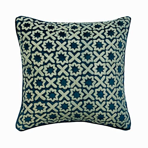 The HomeCentric Dekorative Dekokissen für Couch, Samtgitter und Rankgitter, Bouclé-Stickerei, geometrisches Muster, Art-Deco-Stil, 65 x 65 cm, Blau, 2 Stück von AISNXOQI