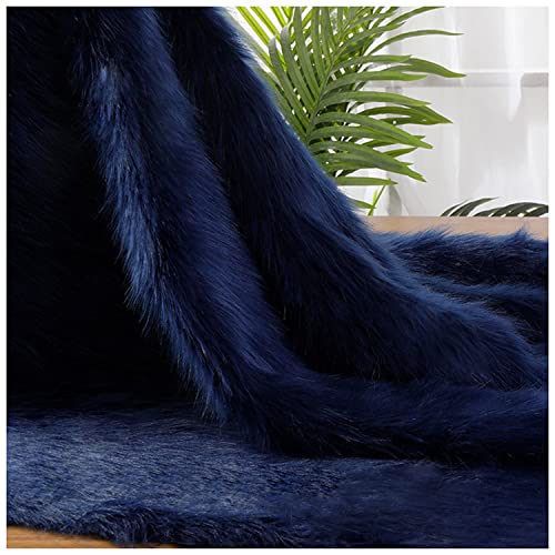 AITAF Blau Kunstfell Band Kunstpelz Fellstoff, Zotteligen Pelz Stoff Schnitte Flauschige Pelz Patches ideal zum Basteln, Nähen, Dekorieren Plüsch Trim Stoffrolle, 50x180cm(Color:Navy) von AITAF