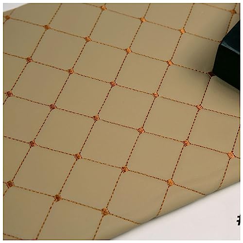 AITAF Kunstleder gesteppt kaschiert Leder Stoff Kunstleder Meterware Bezugsstoff Polsterstoff Lederoptik für Handwerk DIY Nähen, 1.40x1m(Beige Square) von AITAF