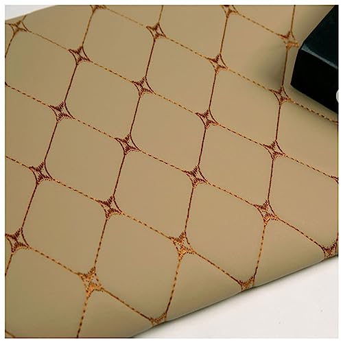 AITAF Kunstleder gesteppt kaschiert Leder Stoff Kunstleder Meterware Bezugsstoff Polsterstoff Lederoptik für Handwerk DIY Nähen, 1.40x1m(Beige Diamond) von AITAF