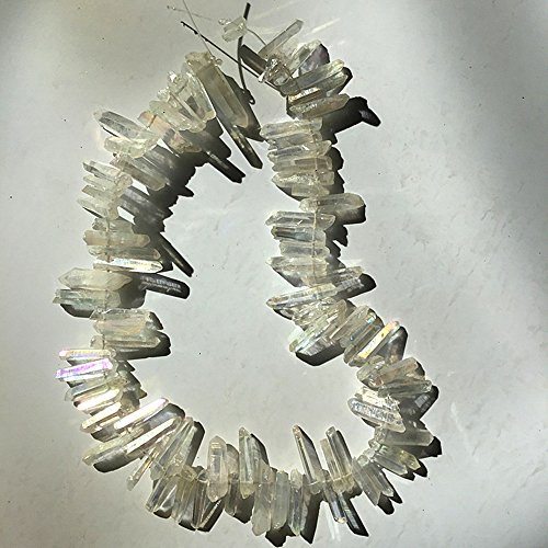 Natürlicher Bergkristall Punkt Titanium Coated Quartz Rough Sticks Spikes Punkt unregelmäßig gebohrt lose Perlen 15 "für Dekor Reiki Crystal Healing von AITELEI