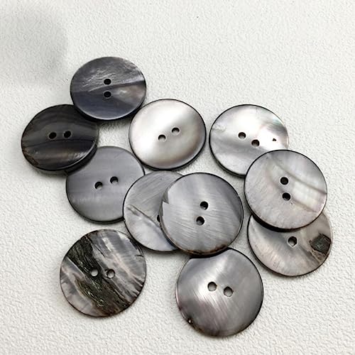 10 STÜCK natürliches schwarzes Perlmutt-Muschelgrau runder 2-Loch-Flatback-Knopf DIY Anzug Manschettenknöpfe Einladung Scrapbook Nähen Dekor-10 STÜCK 2-Loch-Knopf, 24L 15,0 MM von AITIHYA