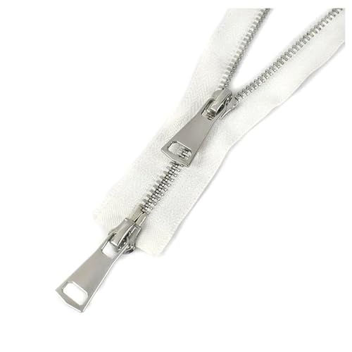 5# Metall Reißverschluss 60-150cm Open End Single/Double Sliders Metal Reißverschluss, Weiß-Silver-Double, 150cm von AITIHYA