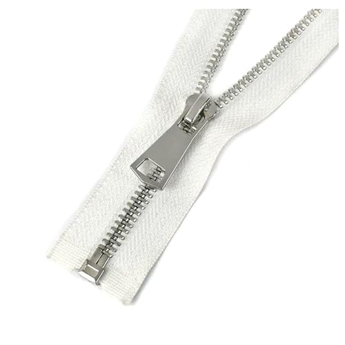 5# Metall Reißverschluss 60-150cm Open End Single/Double Sliders Metal Reißverschluss, Weiß-silver-single, 150cm von AITIHYA