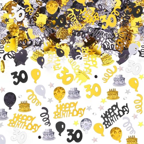 AIVEKE Konfetti 30. Geburtstag Deko - Happy Birthday Konfetti (Gold Schwarz) - Partydekoration Geburtstag Tischdeko Streudeko Geburtstag Deko Konfetti für Jubiläen, Geburtstage, Partys von AIVEKE