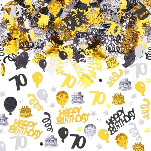 AIVEKE Konfetti Geburtstag Tischdeko 70. - Happy Birthday Konfetti Gold Schwarz, Streudeko Geburtstag Deko Konfetti Frau Mann Partydekorationen für Luftschlangen Geburtstage Partys, Gold Schwarz, 15g von AIVEKE