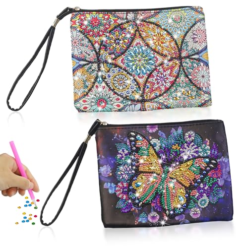 AIVORO Diamond Painting Kinder, 2 Stück Bastelset Mädchen 6 7 8 9 10 Jahre, Diamant Malerei Kosmetiktasche mit Reißverschluss, Kleine Kosmetiktasche für Frauen Mädchen Makeup Geschenk von AIVORO