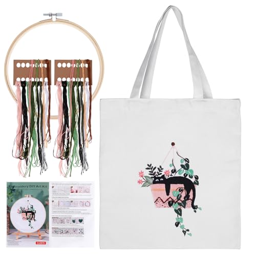 AIWMQYYF Canvas Taschen Stickset, 25 * 27cm Canvas Tote Bag Stickset Mit Muster Und Anleitung Stickset Für Segeltuchtasche Sticken Set Erwachsene inklusive Anleitung, Nadeln, Fäden, Weiß von AIWMQYYF