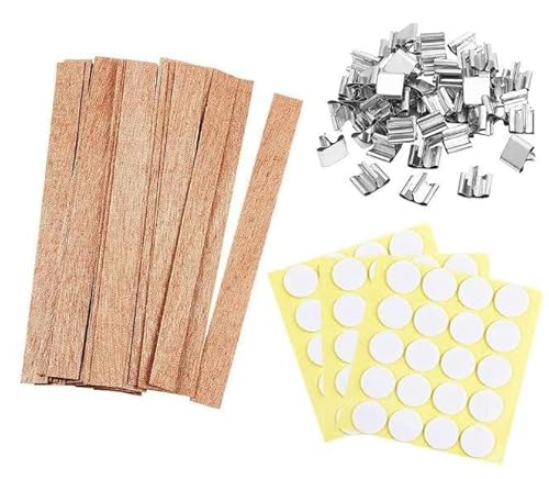 AIXILAN Holzdochte, Holzkerzendochte, 50 Stück Holzdochte + 50 Metallhalter + 60 Dochtstäbe-Set. Große Holzdochte zur Kerzenherstellung mit Dochthalter aus Metall. Rauchfreier Sojakerzendocht von AIXILAN