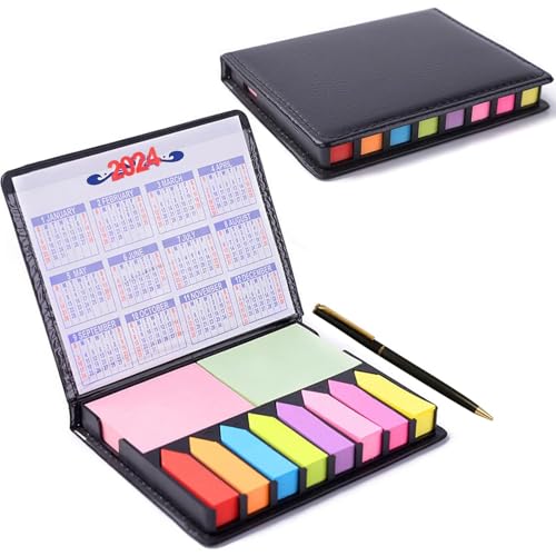 Haftnotizen Tabs,Haftnotizen,PU-Memobox-Set,mit Kugelschreiber aus Metall,1000 Stück Sticky Notes,10 Stile Haftnotizen-Textstreifen für Lesezeichen von AIXIMA