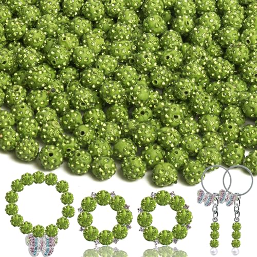 100 Stück grüne Disco-Perlen – schimmernde Strass-Polymer-Ton-Perlen, Kristallperlen für Schmuckherstellung, Bastelarbeiten, Armbänder, Halsketten, Ohrringe und Zubehör von AIXPROBEAD