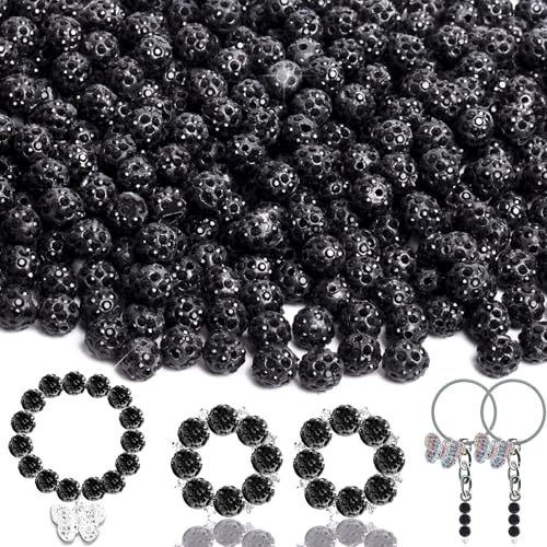 100 Stück schwarze Disco-Perlen – schimmernde Strass-Polymer-Ton-Perlen, Kristallperlen für Schmuckherstellung, Bastelarbeiten, Armbänder, Halsketten, Ohrringe und Zubehör von AIXPROBEAD